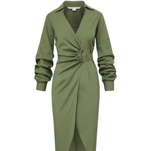 Veronica Beard Dress Afton Wrap Style Midi Length Army Olive Sz 8 NWT